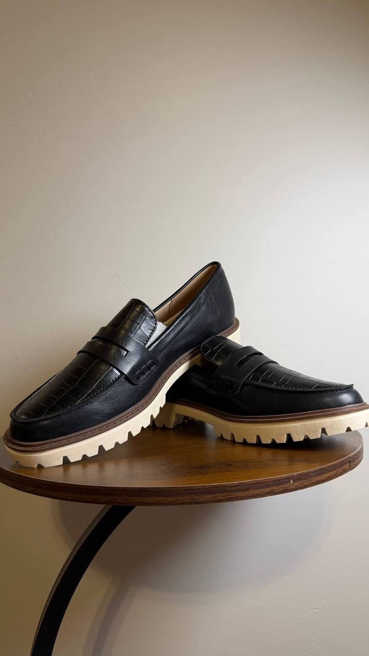 Journee Kenly Loafers 8.5 Black Lug Sole Slip‑On Croc Accent NIB msrp$85.99