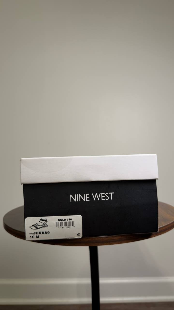 Nine  West  Niraa  Ankle  Wrap  Flat  Sandals  Gold  10  M  NWT  $85