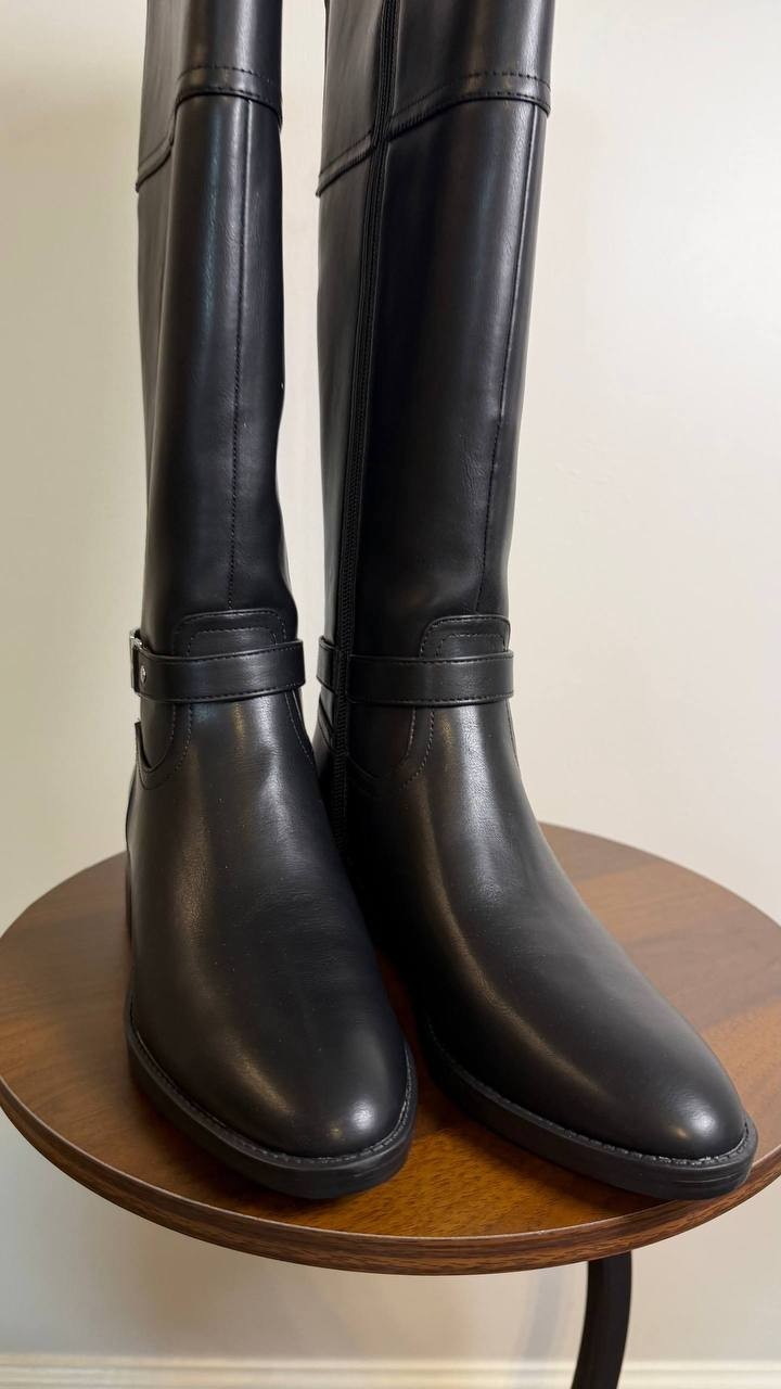 Calvin Klein Daphny Boots 7M Black Man‑Made Knee‑High Pointy Toe NIB msrp$169