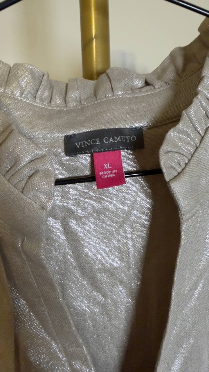 Vince Camuto Tiered Ruffle Maxi Dress Smocked Waist Neutral XL NWT $129