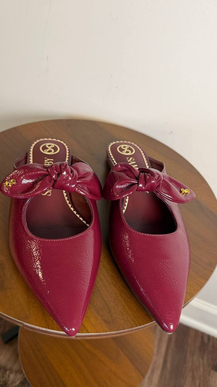 Sam & Libby Marley Mules 8.5 Mahogany Pointed Toe Bow Slip‑On NIB msrp$70