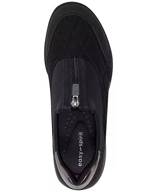 Easy Spirit Barron Sneakers 9W Black Quilted Front‑Zip Wide Comfort NIB msrp$79