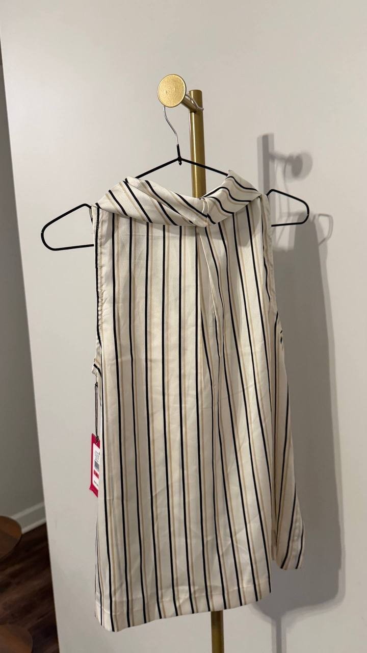 Vince Camuto Sleeveless Top Stripe Cowl Neck Polyester Ivory XS NWT