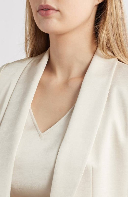 Anne Klein Ruched‑Sleeve Satin Blazer – Light Parchment – Size XL – NWT – $159