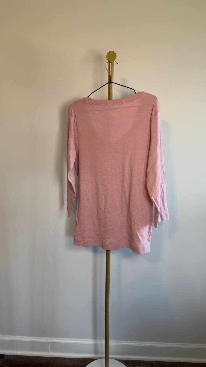 Three Dots Knit 3/4 Sleeve V‑Neck Tee Light Pink XL NWOT $55