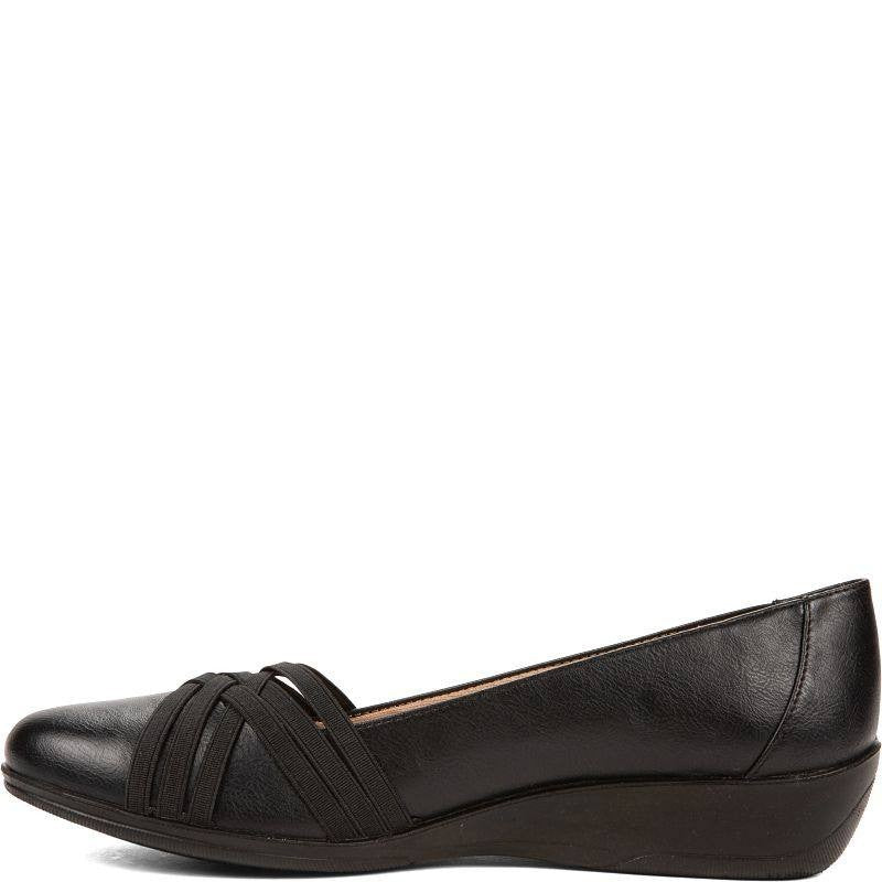 LifeStride Incredible 2 Flats 9W Black Faux Leather Slip‑On Wedge NIB msrp$79.99