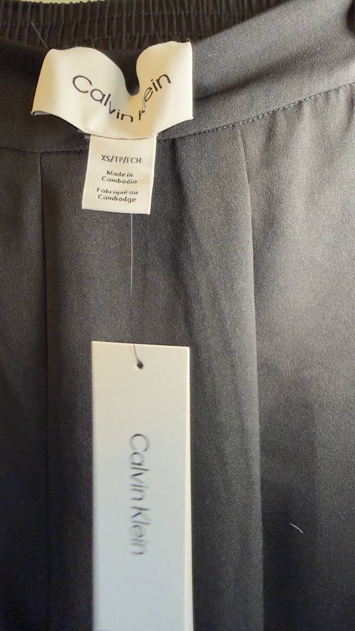 Calvin Klein Satin Back Crepe Pull-On Wide Leg Pants Black XS NWT $79