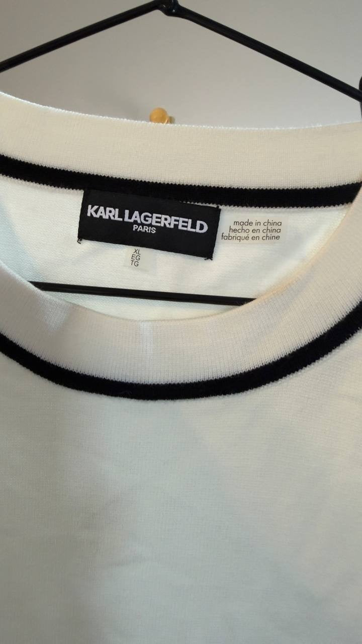 Karl Lagerfeld Paris Contrast Trim Sleeveless Sweater White XL NWT $69