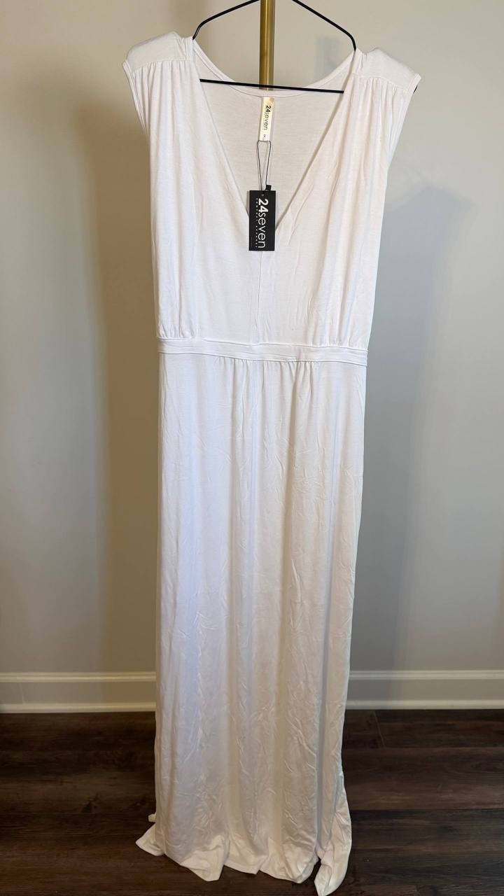 24Seven Comfort Apparel Sleeveless V-Neck Maxi Dress White 2X $55.99 NWT