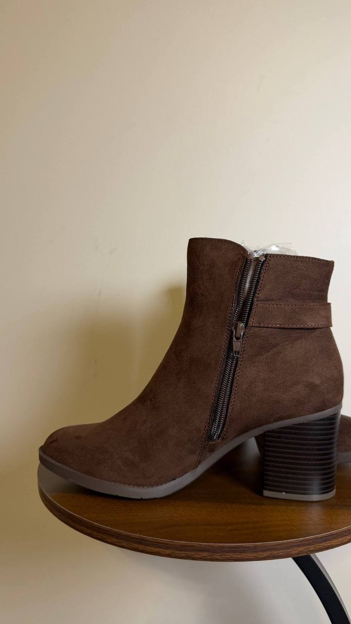 Style & Co Harlemm Booties 10M Brown Microfiber  Block  Buckle Zip NIB msrp$70