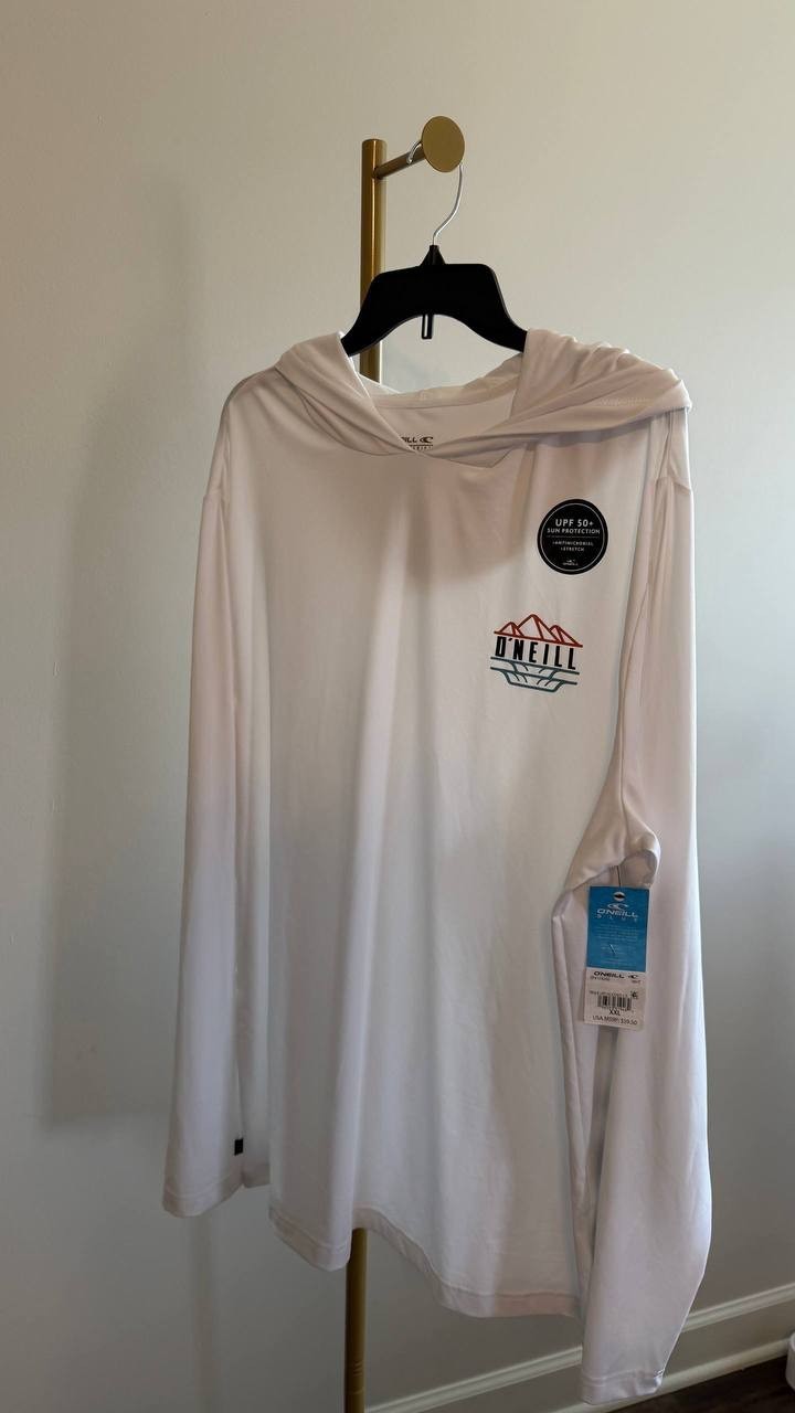O’Neill Men’s TRVLR UPF 50+ Hooded Long Sleeve Rashguard White XXL NWT $ 79