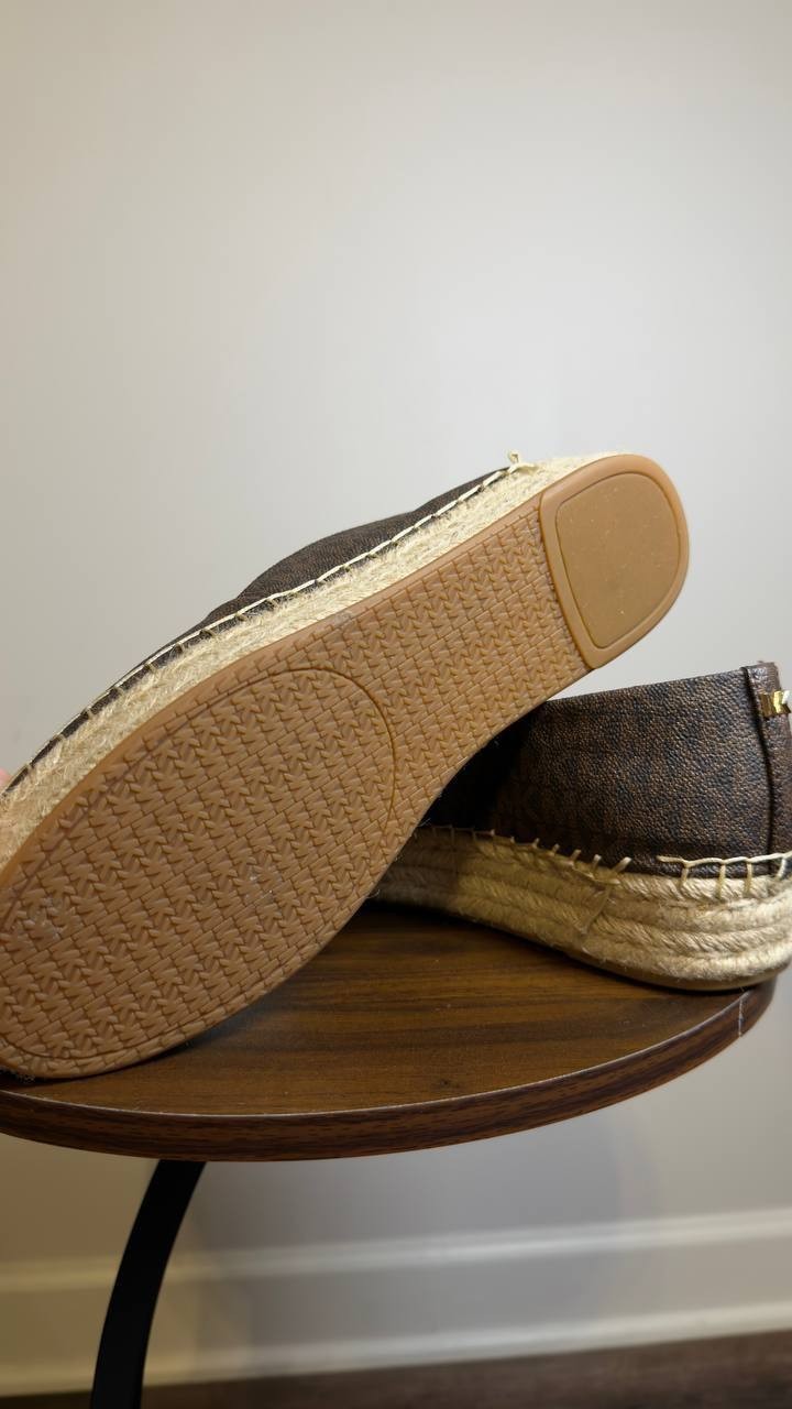 Michael Michael Kors Espadrille Flats Brown Logo 9.5 M New $99.50