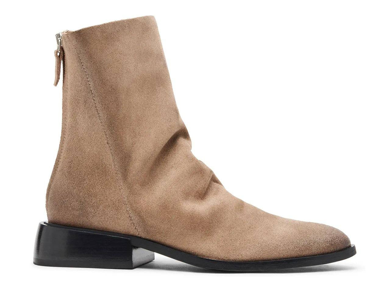 Steve Madden Nexie Bootie Taupe Suede 6.5M Block Heel Back Zip $159.99 NWB