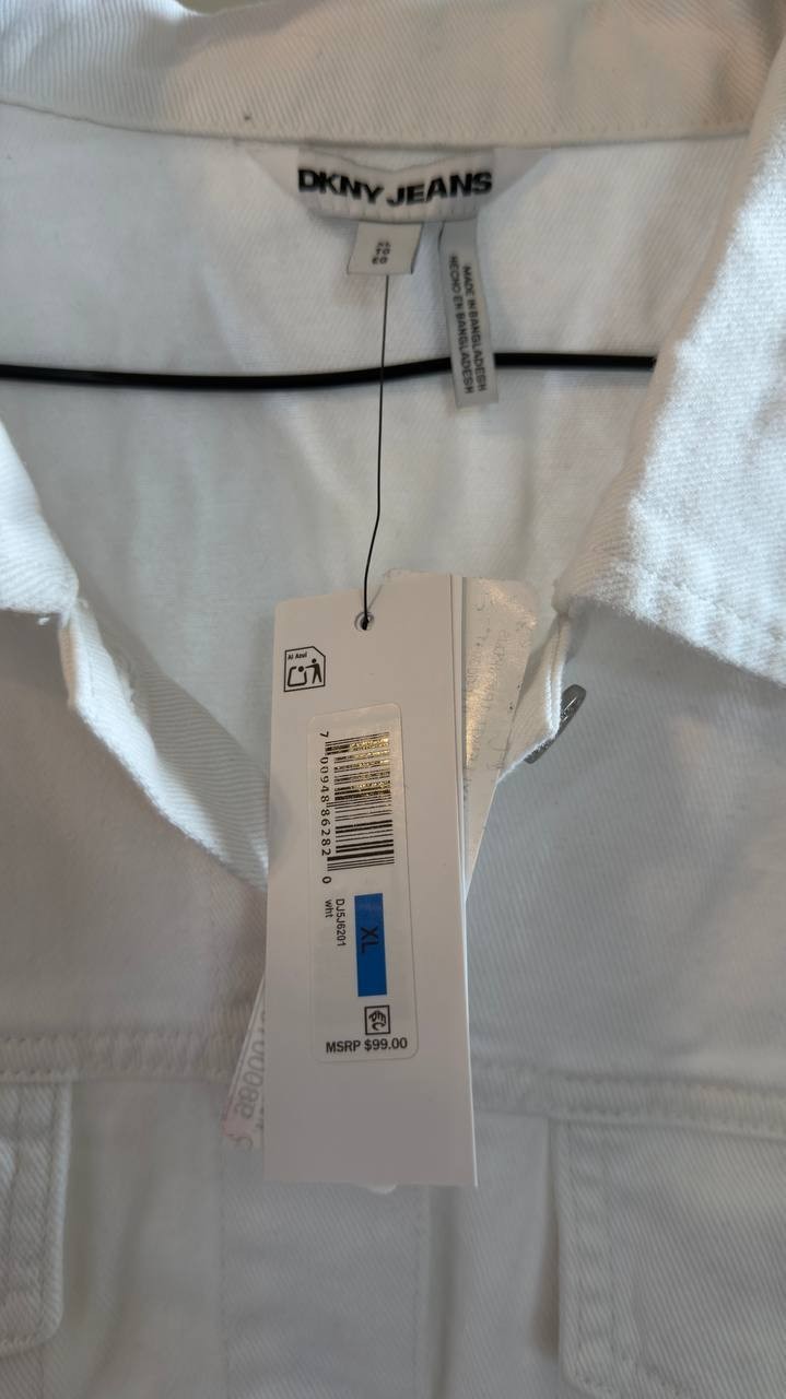 DKNY Jeans Button‑Down Denim Trucker Jacket White XL NWT $99