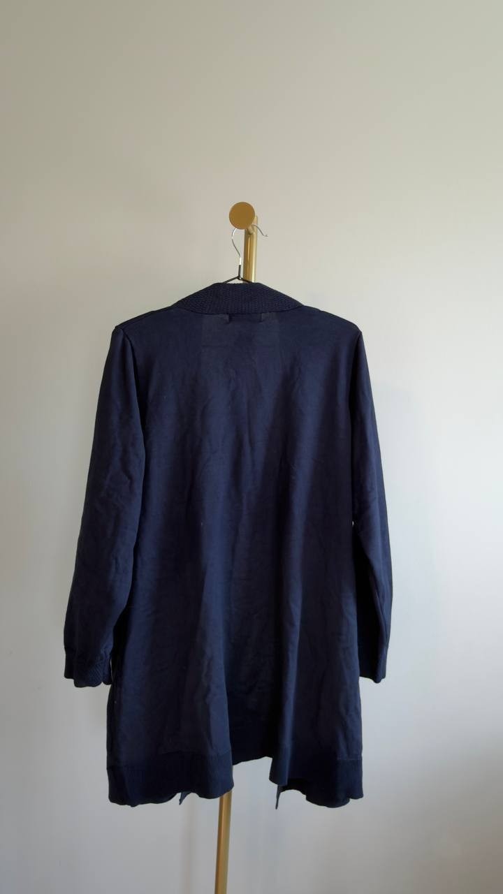 Melissa Paige Plus Size Ribbed‑Trim High‑Low Cardigan Sweater Navy 1X NWT $54.50