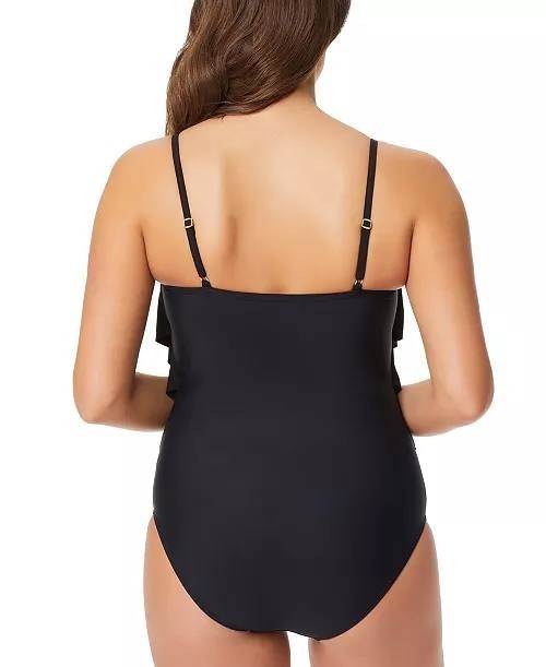Beyond Control Solid Citizen Tiered One-Piece Swimsuit Black 16 NWT $119