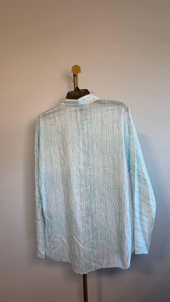 Calvin Klein Long Sleeve Striped Button‑Down Shirt White Print M NWT $109