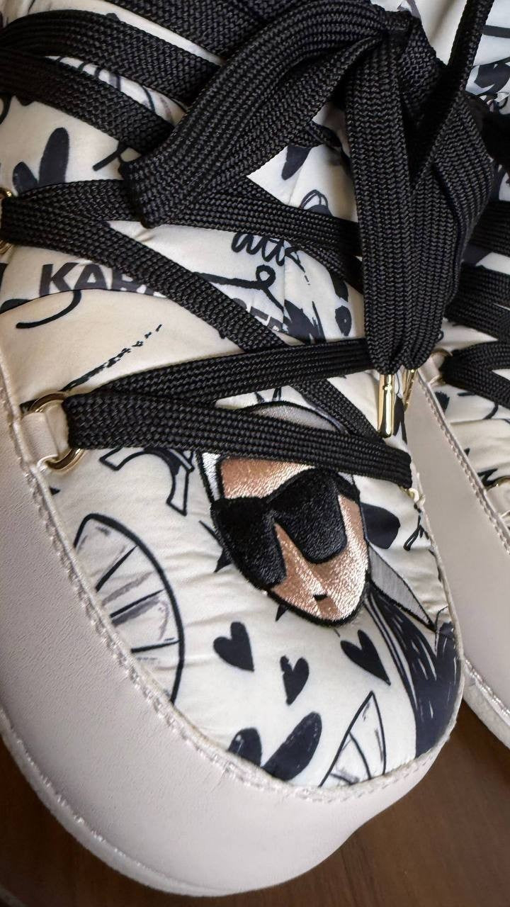 Karl Lagerfeld Snow Boots Size 11 White Multi Textile/Synthetic MSRP $189 NIB