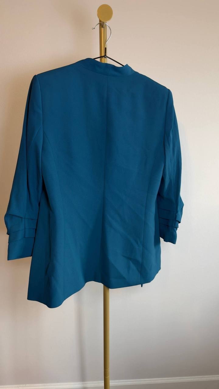 Calvin Klein Heavy Open‑Front Ruched‑Sleeve Blazer Cypress 8 NWT $149