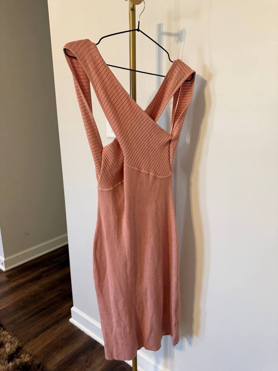 Guess Ribbed Crisscross‑Back Bodycon Dress Pink Size L NWOT Sexy Chic
