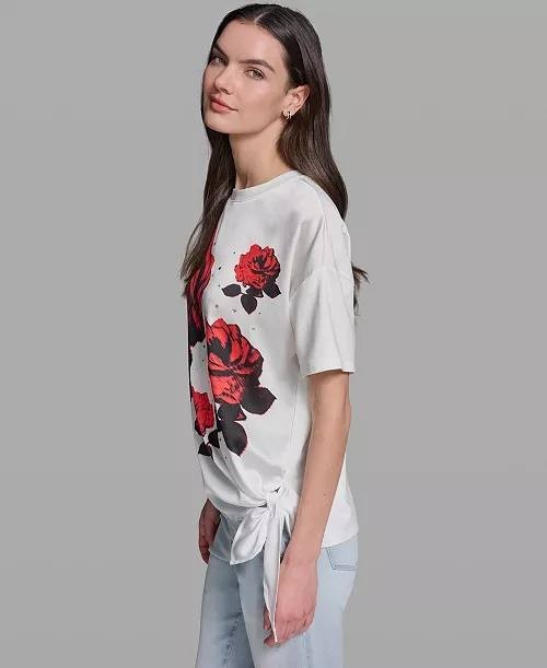 Karl Lagerfeld  Floral Print Crewneck Top M White Multi NWT $79