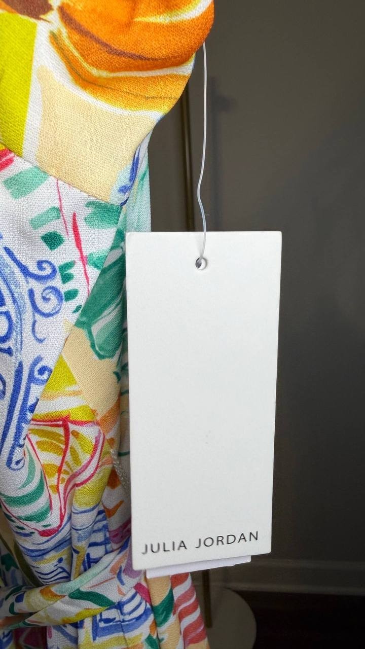 Julia Jordan Straight‑Neck Sleeveless Printed Dress Ivory Multi L NWT $129