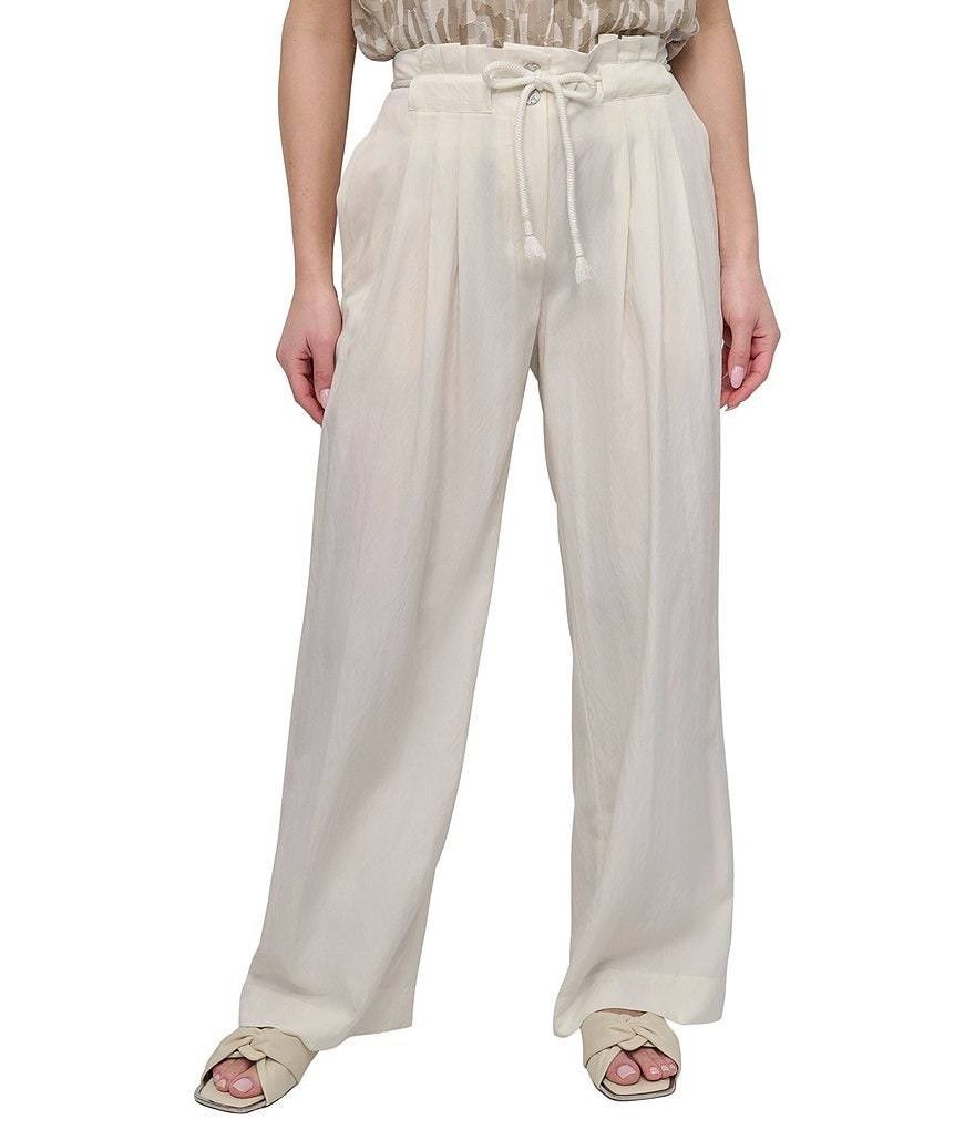 DKNY Ivory Wide-Leg Pants Size 6 NWT - Belt Tie Missing, Pleated Front