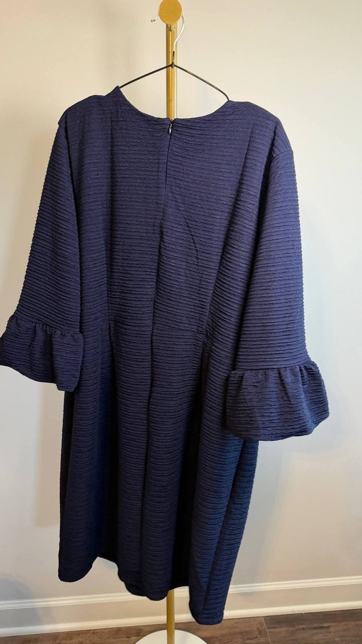 NY Collection Women’s Pearl Detail 3/4 Sleeve Dress Navy 3X Petite $65 NWT