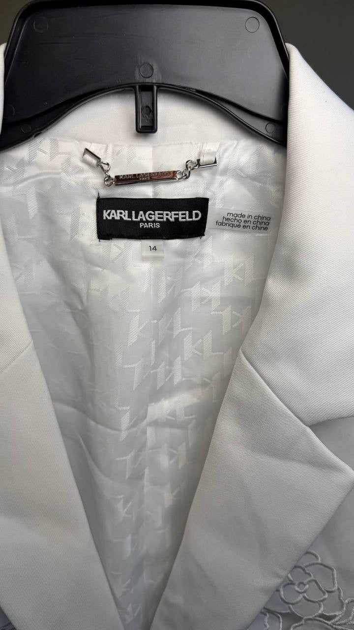 Karl Lagerfeld Paris Cropped Embroidered Blazer White 14 NWOT $209
