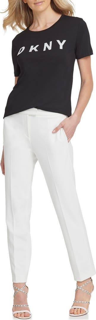 DKNY White Flat Front Straight Leg Career Pants Size 8 NWT Needs Wash