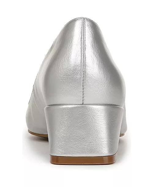 Naturalizer Huntley Square‑Toe Block Heel Pumps – Silver – Size 7W – NIB