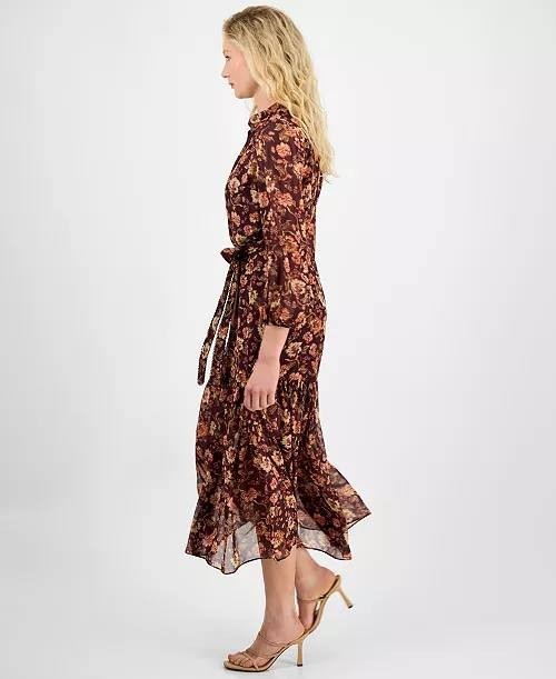Julia Jordan Floral Chiffon Tie‑Waist 3/4‑Sleeve Dress – Size 14 – NWT – $139