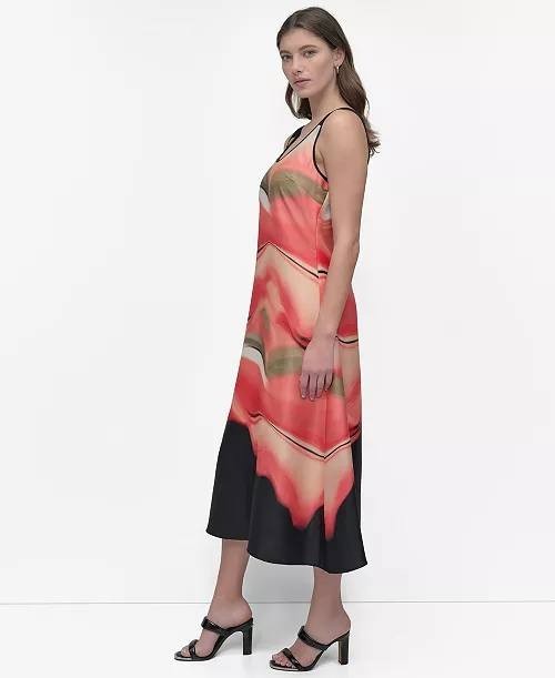 DKNY Sleeveless Border‑Print Shift Dress XL Pre‑Owned Pilling MSRP $48