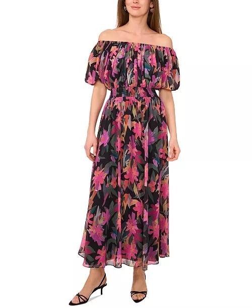 Vince Camuto Off-Shoulder Puff-Sleeve Maxi Dress M Multicolor NWT $119