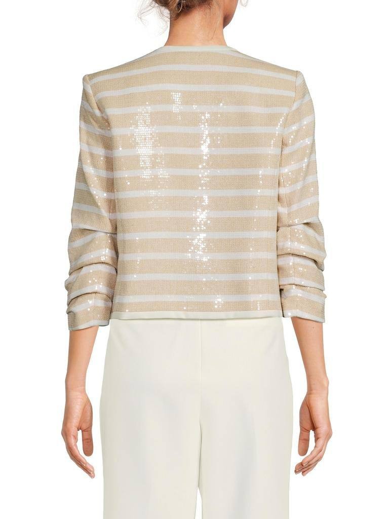Karl Lagerfeld Paris Sequinned Striped Jacket Beige S NWOT $229
