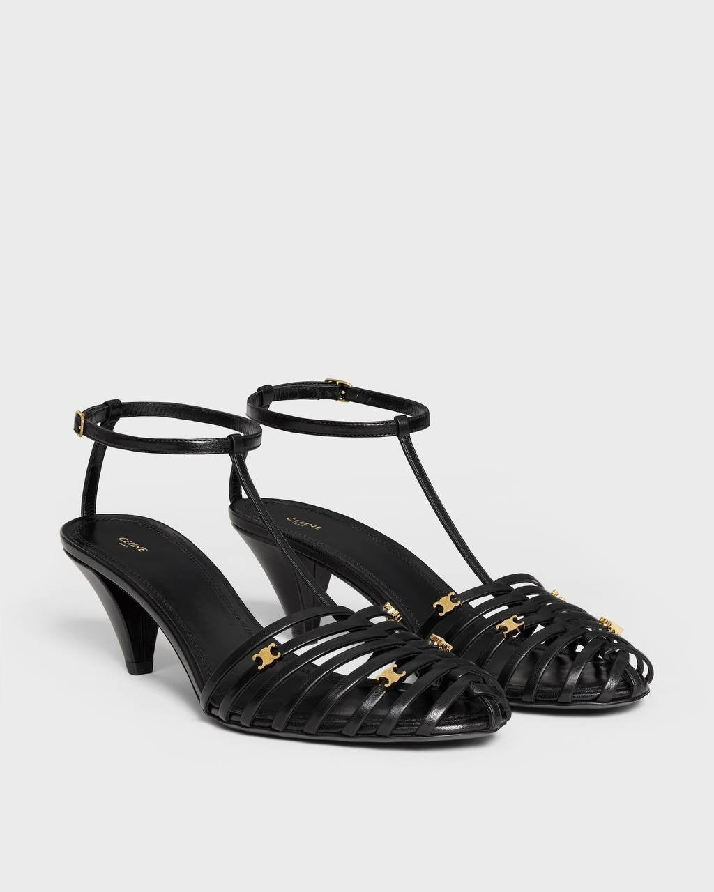 Celine  Cage  Heeled  Sandal  in Satin  Black  Size  39  New in Box  $1450