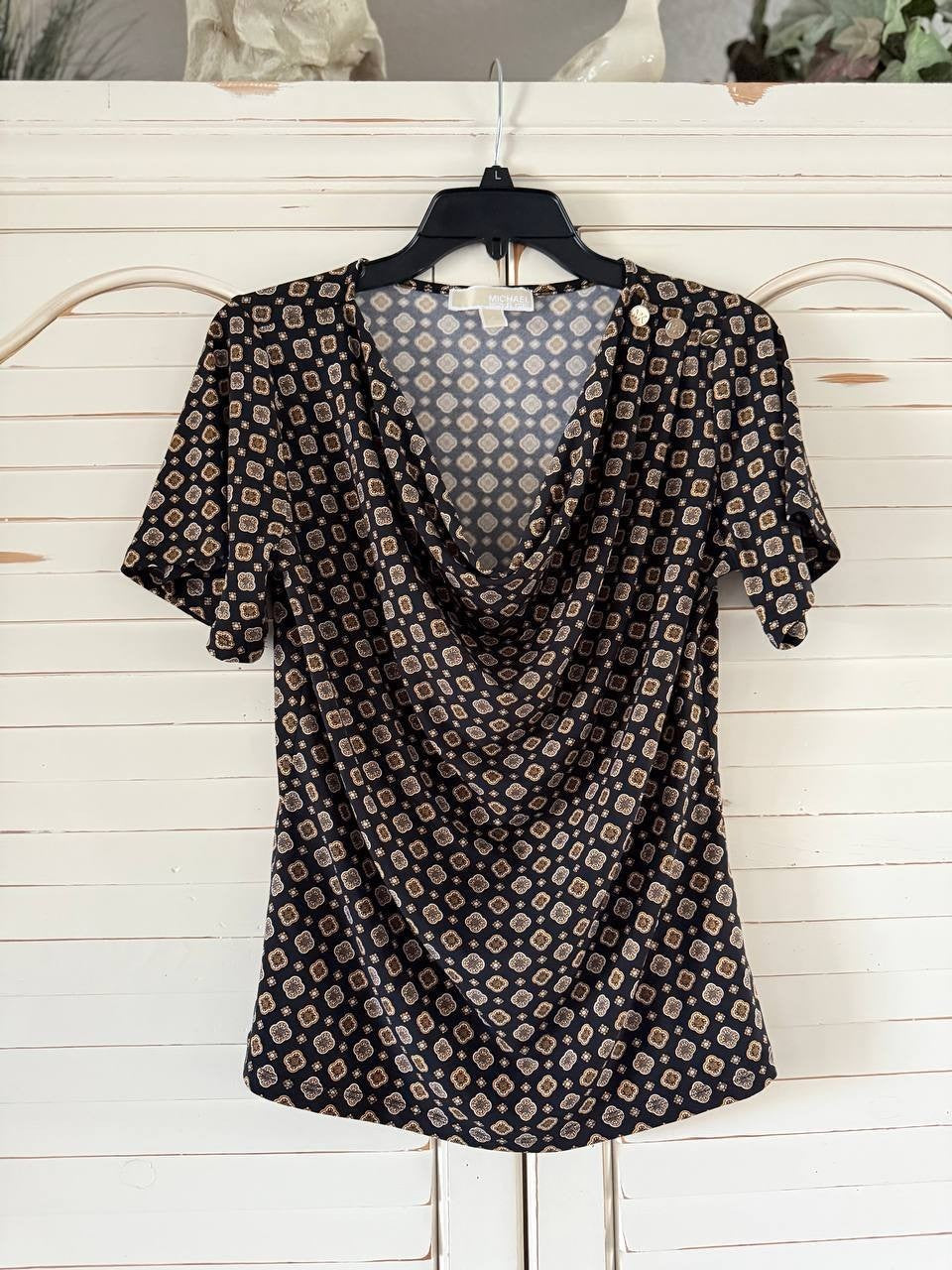 Michael Kors Geometric Print Cowl-Neck Blouse – Size S