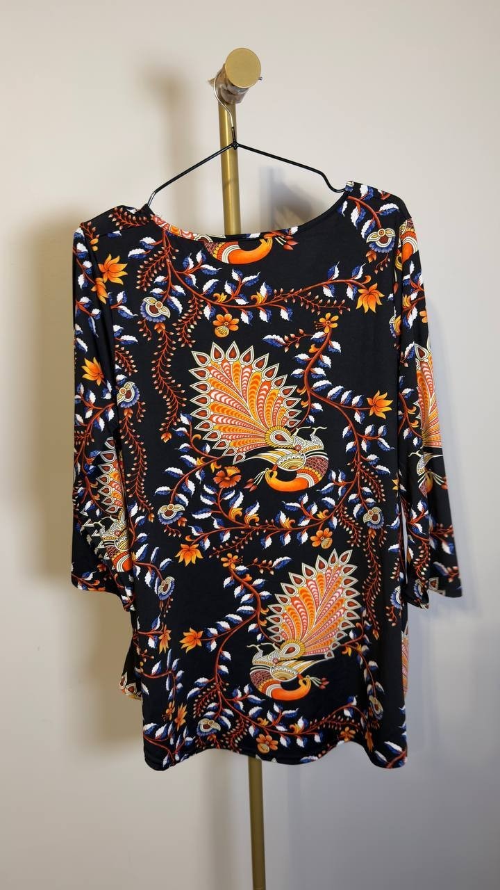 White Mark Vibrant Boho Swing Top V‑Neck Paisley Black L NWT $54