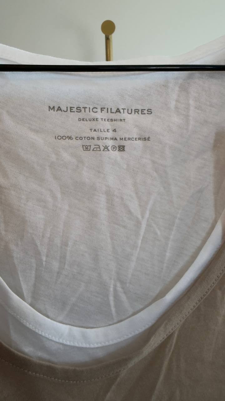 Majestic Filatures Supima Double Layer Cap Sleeve V‑Neck Tee Desert 4 NWT $245