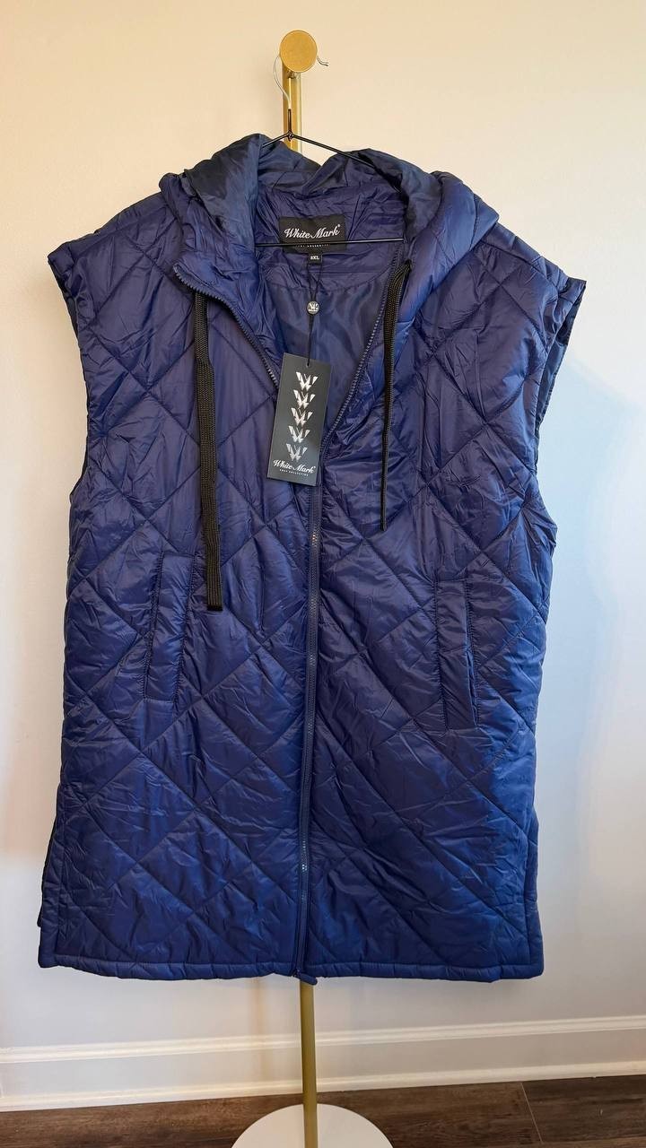White Mark Plus Size Diamond Quilted Hooded Puffer Vest Blue 2XL NWT $104