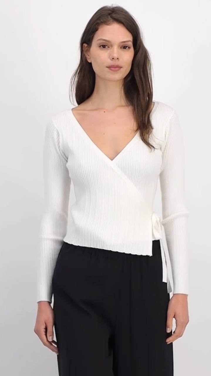 Lucy Paris Wrap Sweater Surplice V-Neck Long Sleeve Black/White Size M