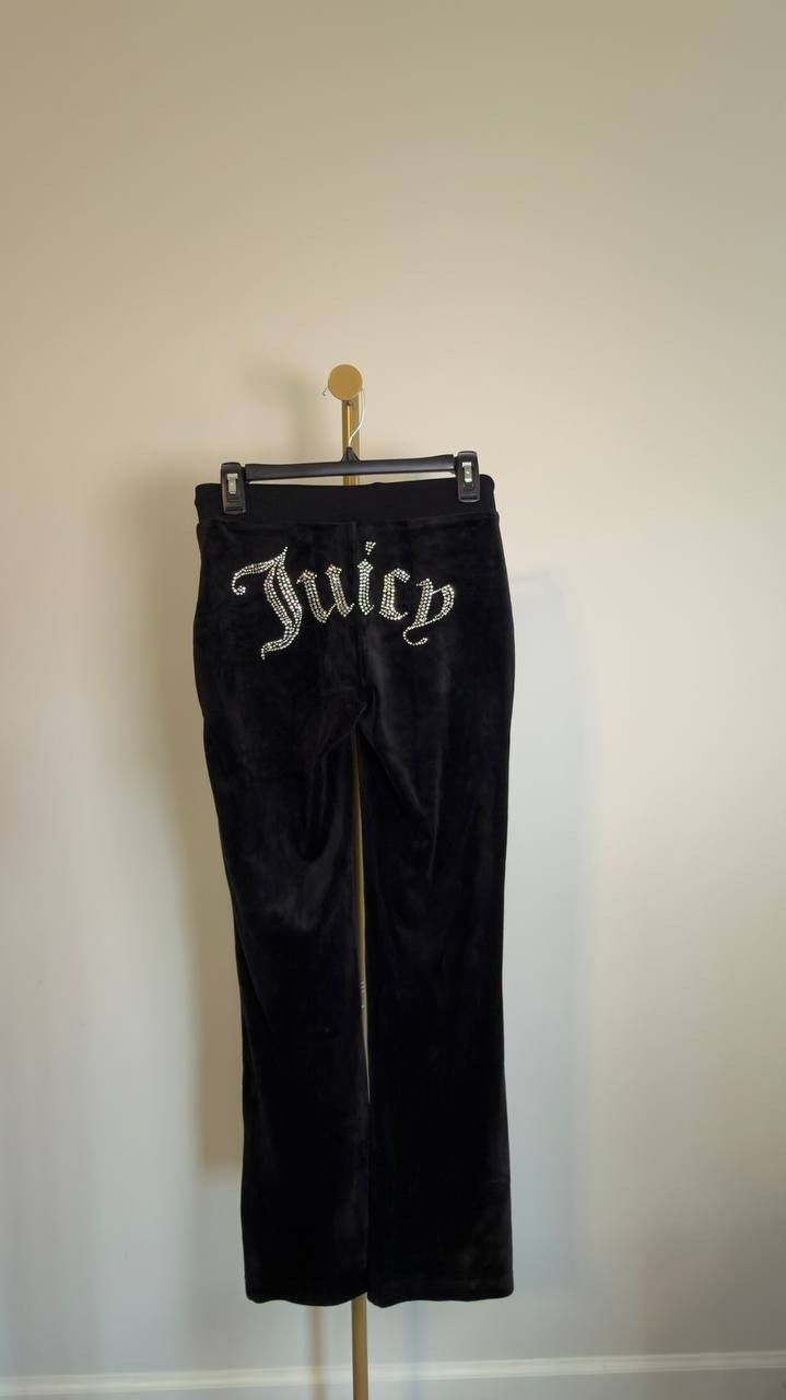 Juicy Couture OG Big Bling Velour Track Pants Black XS NWT $99