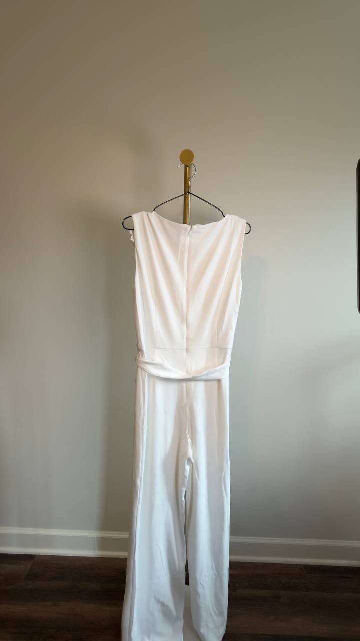 Anne Klein Sleeveless Ruffled Wide-Leg Jumpsuit Women’s M White NWT $119