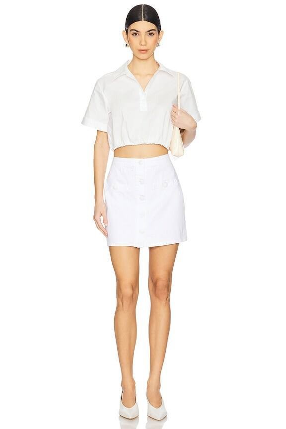 L’AGENCE Kris Button Mini Skirt White 23 High-Rise Denim NWT New with Tags
