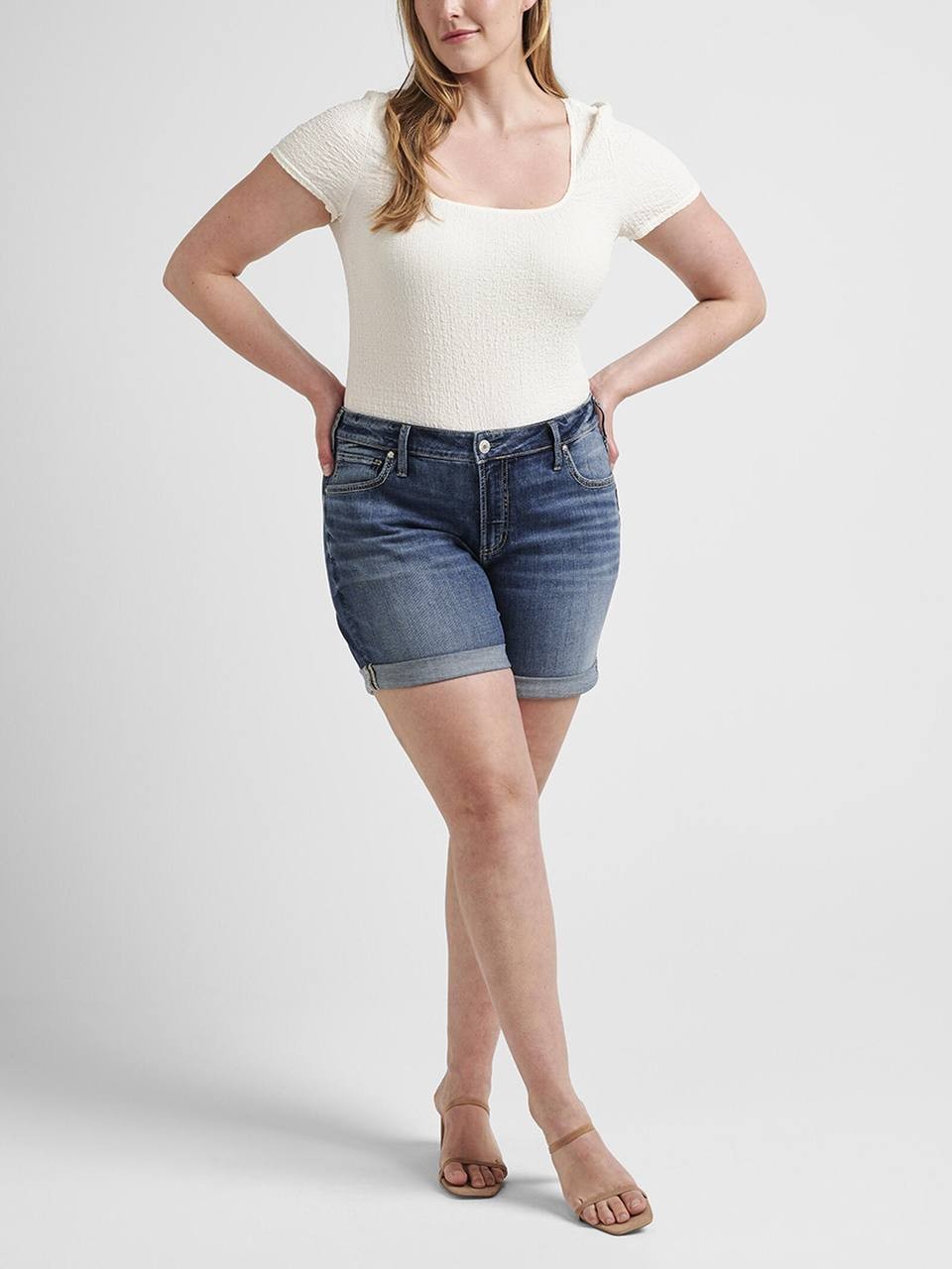 Silver Jeans Boyfriend Mid Rise Shorts Plus Size Indigo 12W NWT $89