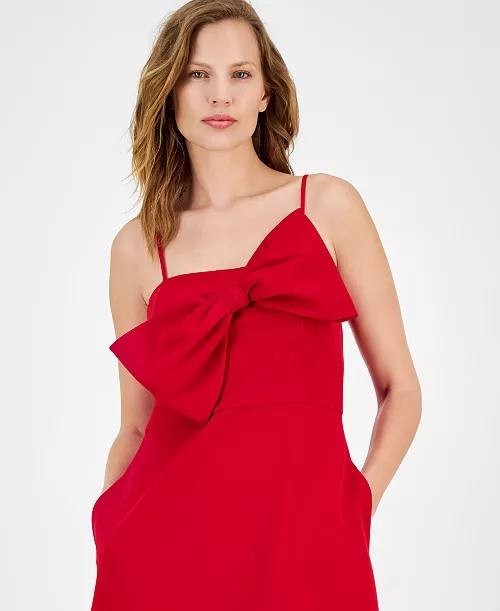 Anne Klein Women’s Bow‑Front Midi A‑Line Dress Red 6 $159 NWT