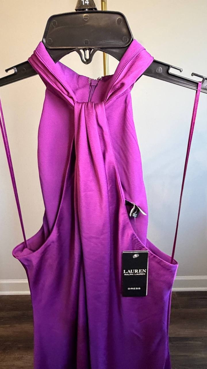 Lauren Ralph Lauren Charmeuse Halter Cocktail Dress Purple 12 NWT $265