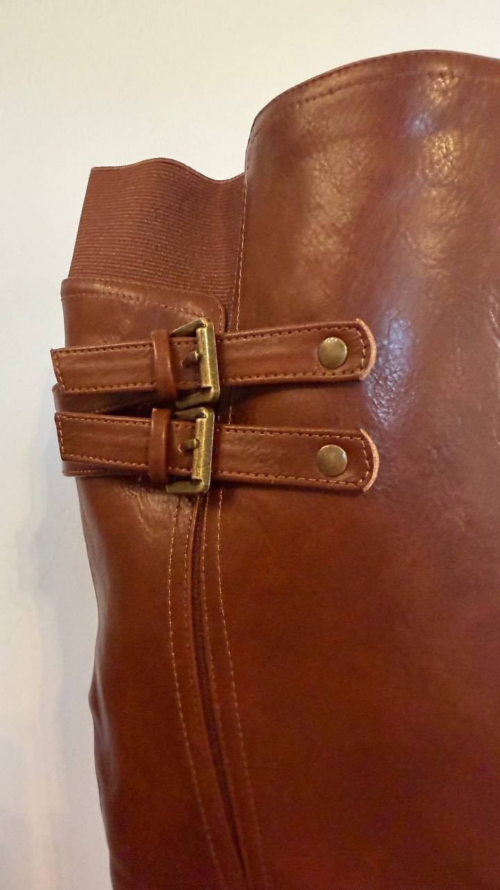 Journee Sonny Boots 10M Cognac Polyurethane Knee‑High Round Toe NIB msrp$122