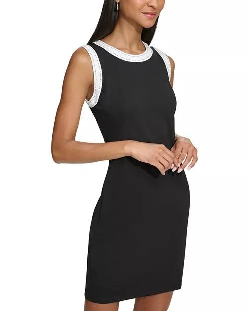 KARL LAGERFELD PARIS Contrast Trim Tank Dress – Optic Black, Size S/P (Petite)
