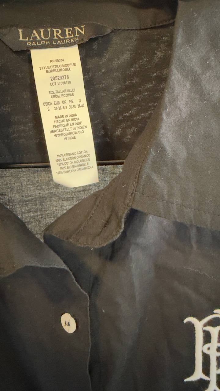 Lauren Ralph Lauren Cotton Voile Logo Shirt Cover-Up Black S NWT $130